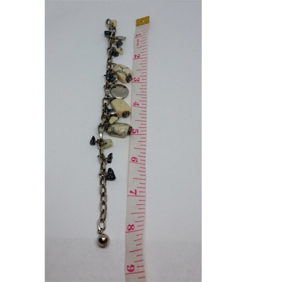 Silver tone chain stone dangle howlite stone charm style  dangle bracelet boho. - Picture 2 of 2